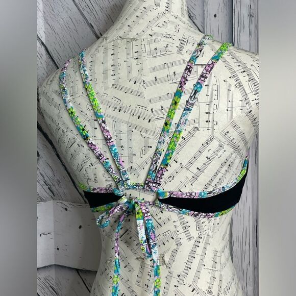 Victoria’s Secret High Neck Black Bikini Top Floral Trim Sequins L - Picture 4 of 8